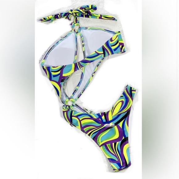 NWOT Multicolor Striped One Piece Swimsuit 💜💛🩵💚 - Picture 2 of 3